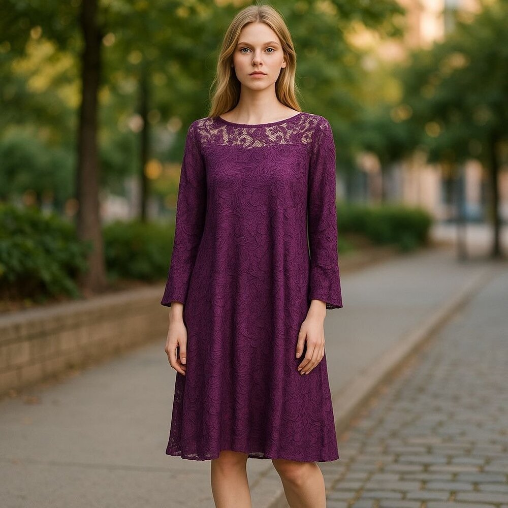 Jessica London 16W Womens Mother Of The Bride Groom Purple Lace Dress Elegant